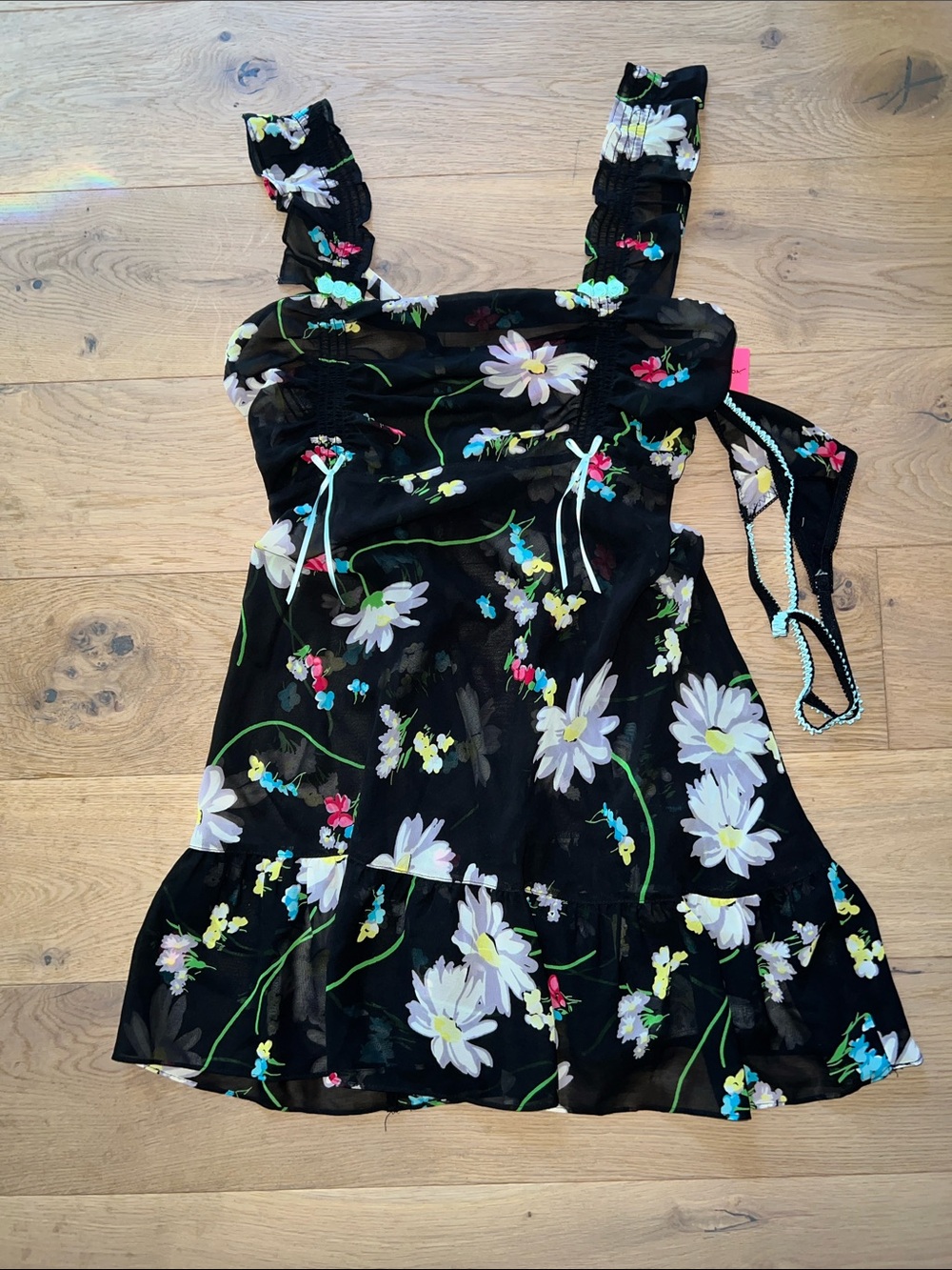 Betsey Johnson Black Floral Ruffle Strap Lingerie